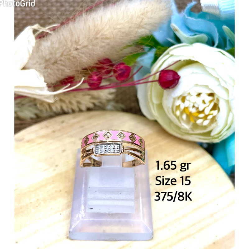 Cincin double layer model L * cat dan mata ac 3479 - 1.65 Kuning 375/8K