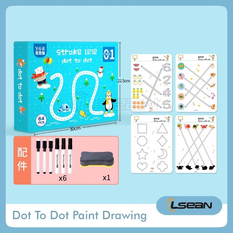 DOT TO DOT Reuseable Magic Workbook Activity Mainan Buku Anak Belajar Menulis dan Menggambar