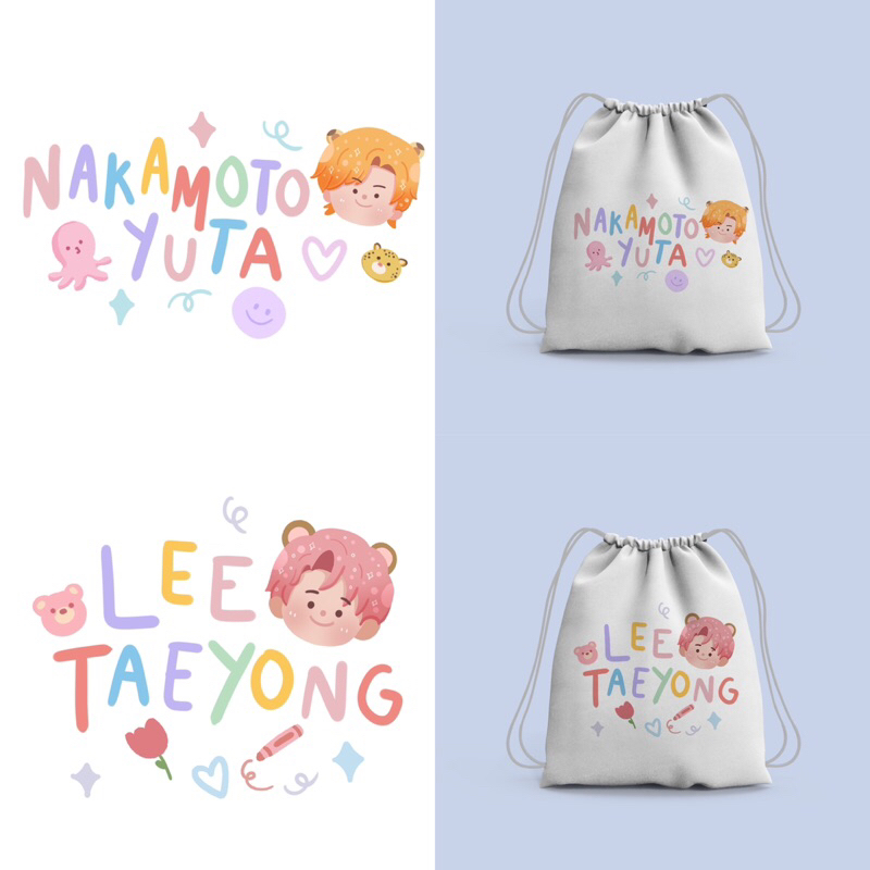 Tas Serut atau String Bag dan Tote Bag Bergambar Cute Doodle Member NCT Dream &amp; NCT 127/SM Entertaiment