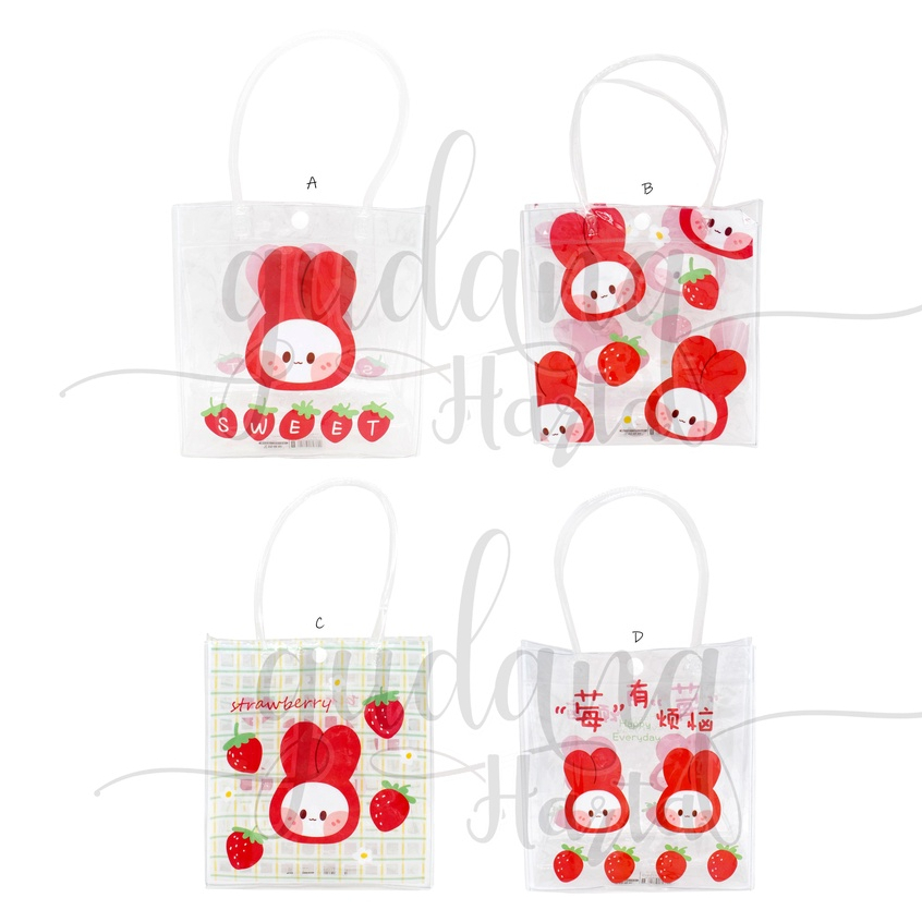 PVC Bag Strawberry Rabbit Paper Bag Bening Motif Buah Tas Kado Simple GH 509501