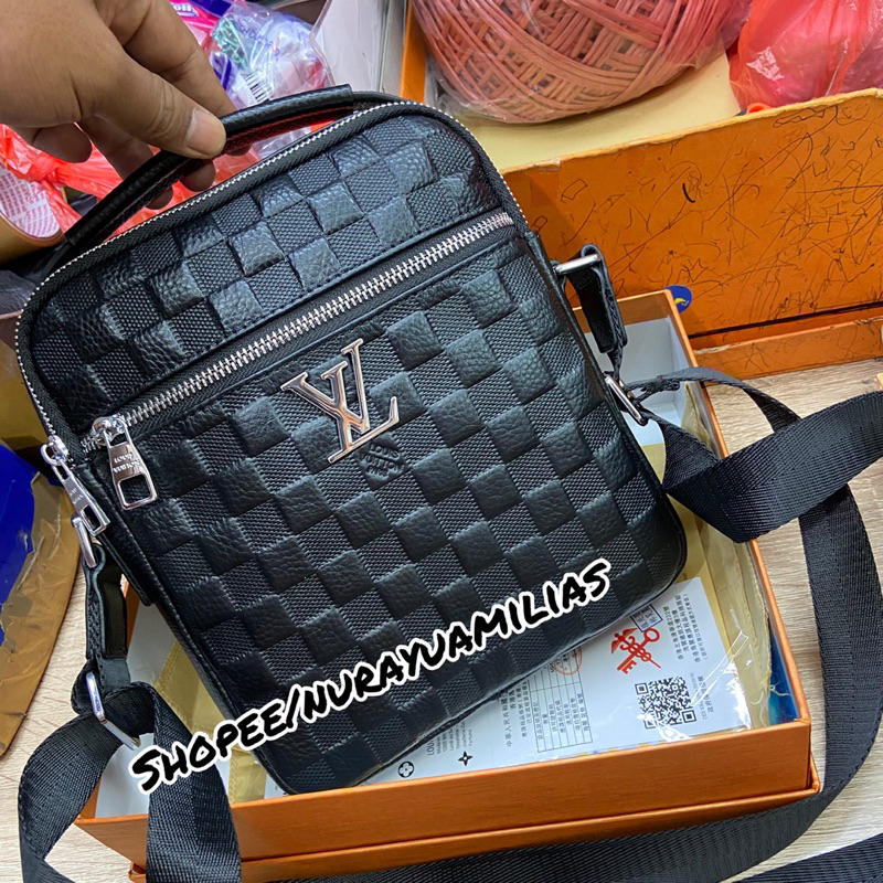 Tas selempang pria lv kulit asli full embosse import premium with box tas slempang pria sling bag pria lv