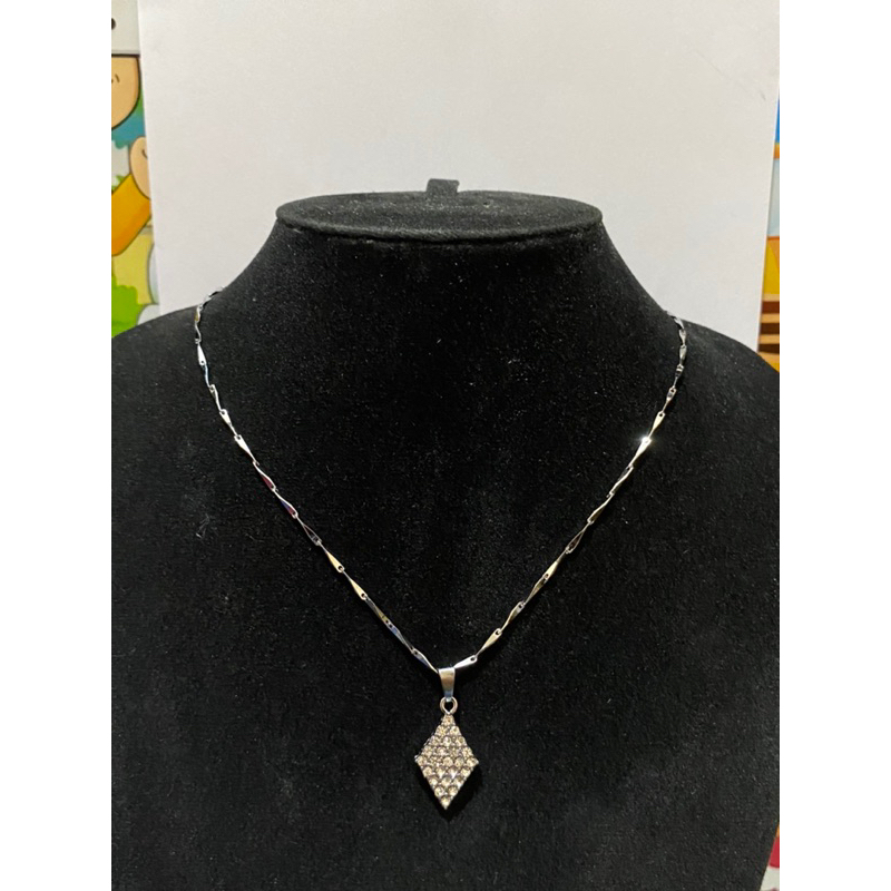 kalung titanium silver berkilau / rantai padi + Liontin Lonjong