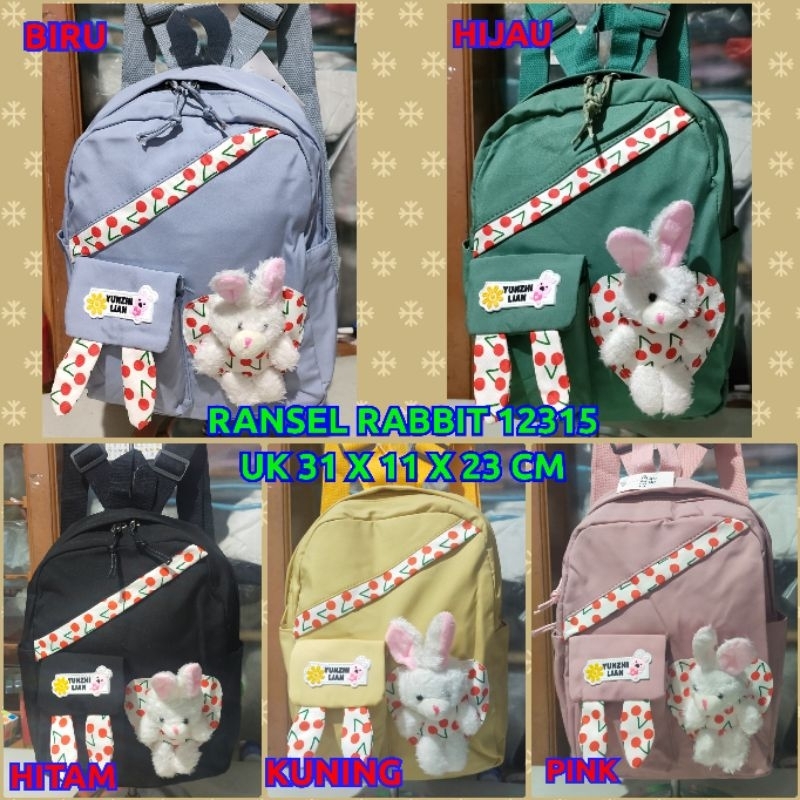 Tas ransel rabbit 12315 / 4665 free gantungan kunci lucu import UK 31x11x23cm fashion anak perempuan paud TK SD