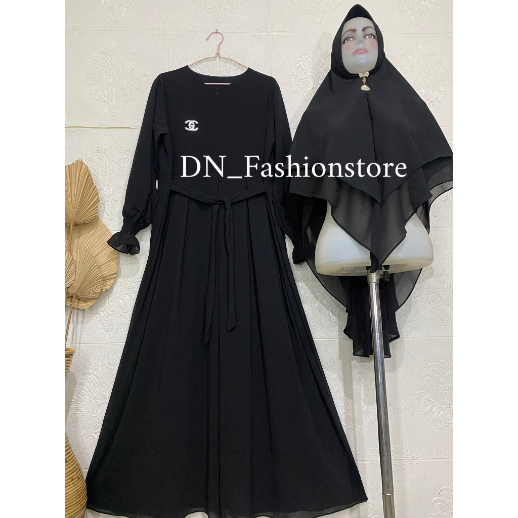 Gamis Ceruty Babydoll Polos Set Jilbab Free Bros Bahu / Tangan karet Busui Friendly