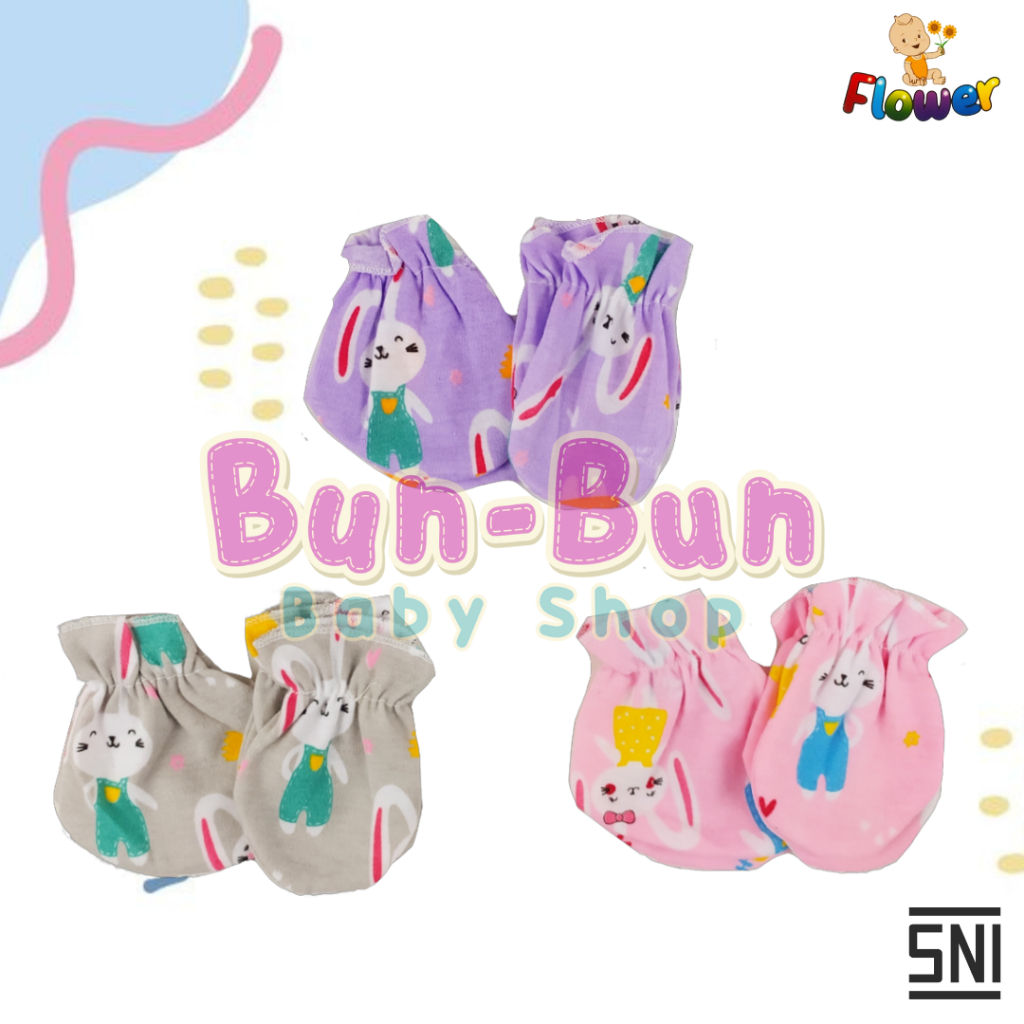 SNI FLOWER CART'S Sarung Tangan Kaki Bayi Motif Laki Perempuan Karet Set STK Baby New Born Perlengkapan Baru Lahir Newborn Boy Girl Unisex Warna Pastel Fashion Lucu Murah 0-3 bulan Bunbunbabyshop