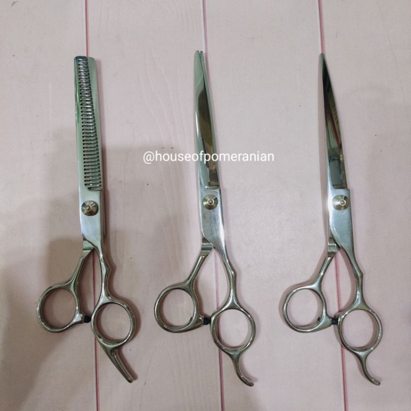 gunting bulu anjing curved straight thinning dog scissors lurus lengkung gerigi  7inch