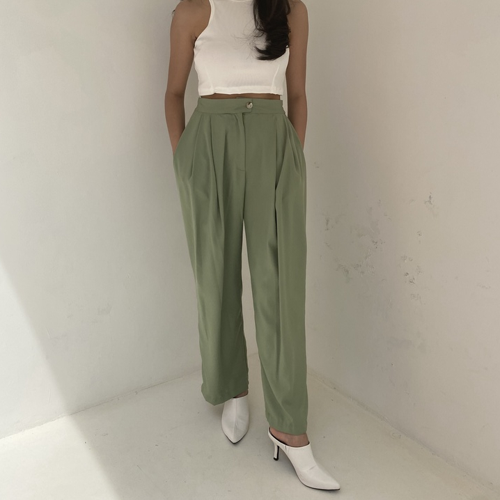 Peach Poppy VIVIAN  Soft Twill Pants Detail with 1 Button - Celana Panjang Wanita Twill Premium 1 Kancing