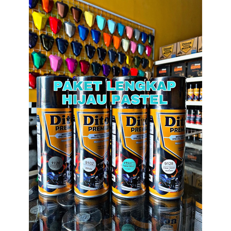 PAKET LENGKAP! cat semprot warna PASTEL MINT GREEN ( hijau pastel)- diton premium