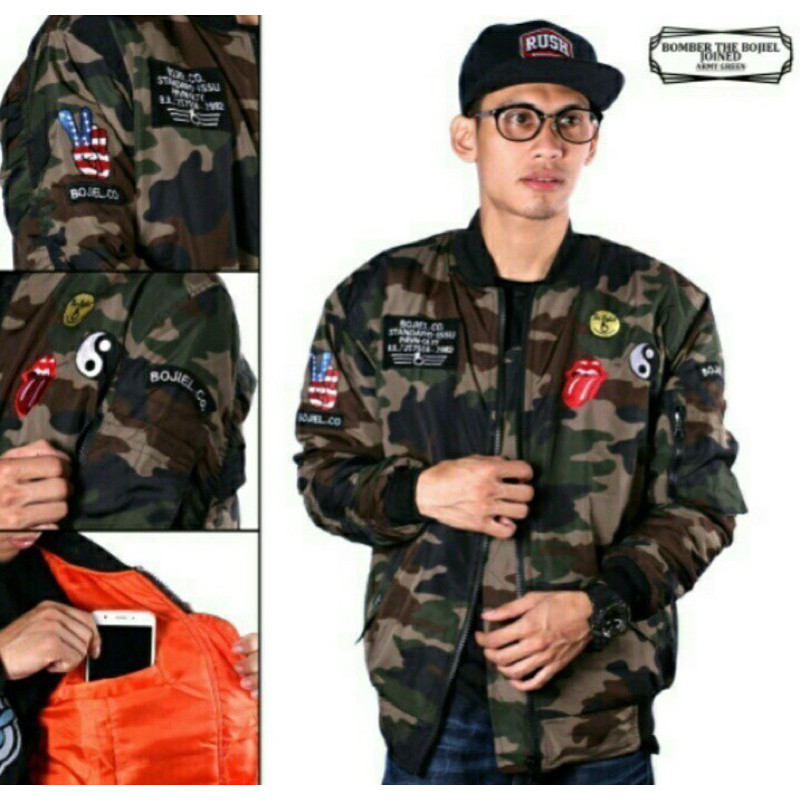 Jaket Bomber Loreng Camo Bojiel CO Parasut full Bordir - Keren, Zipper, Art, Motif,Outdoor Casual
