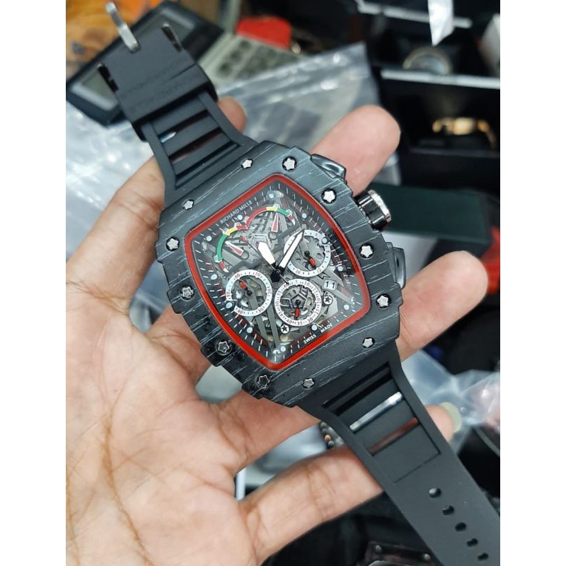 (Cod)Jam Tangan Pria RM/Rchrd Mile Tanggal Aktif Crono Aktif Strap Rubber/Karet(Dikirim Jakarta)