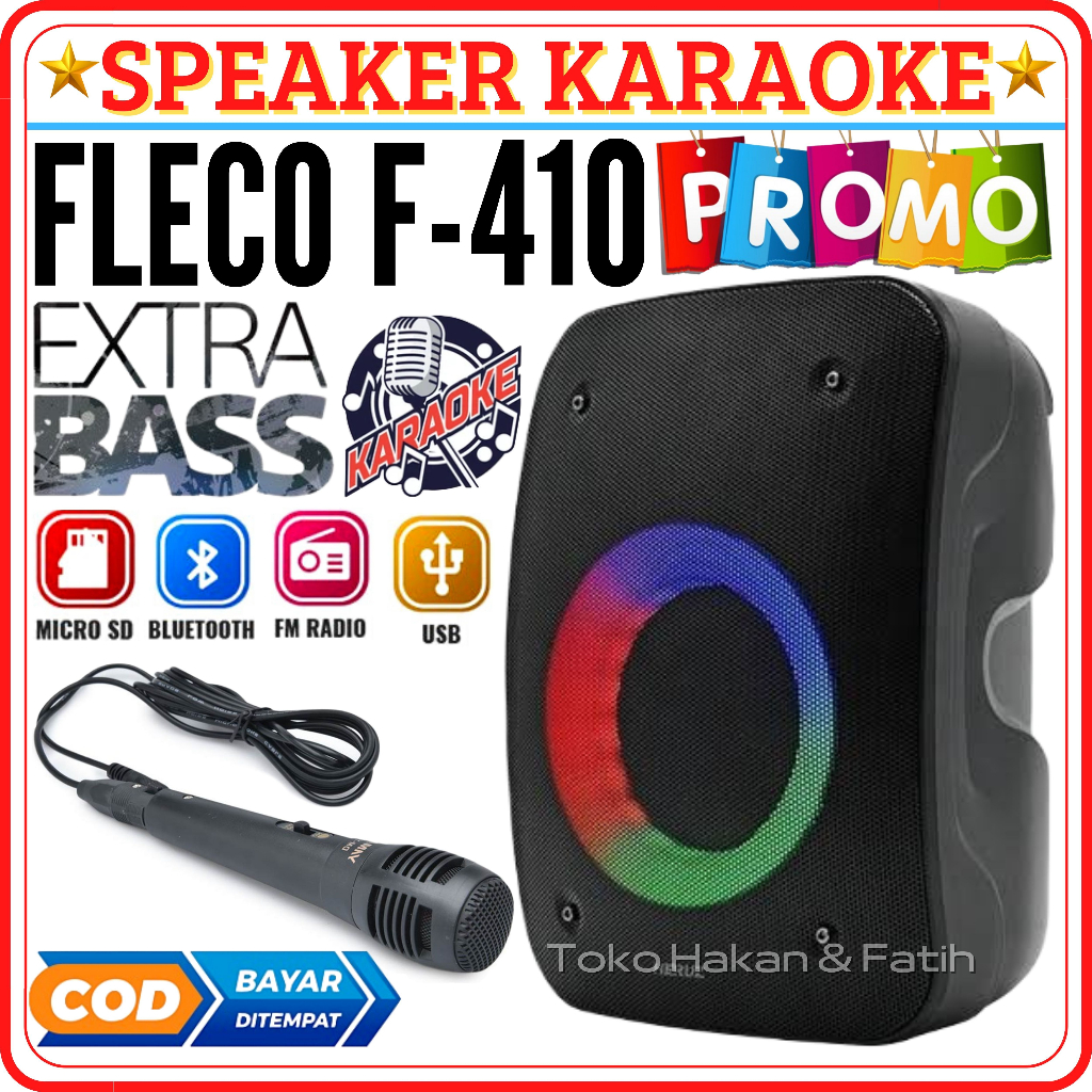 New F-410 SPEAKER KARAOKE BLUETOOTH FLECO + MICROPHONE TWS SOUND - SPEAKER BLUETOOH FLECO F 410 NEW 