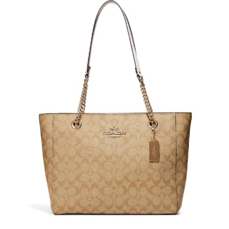 Tas Coach Original Cammie Chain Tote in Signature Canvas Gold/Light Khaki Chalk