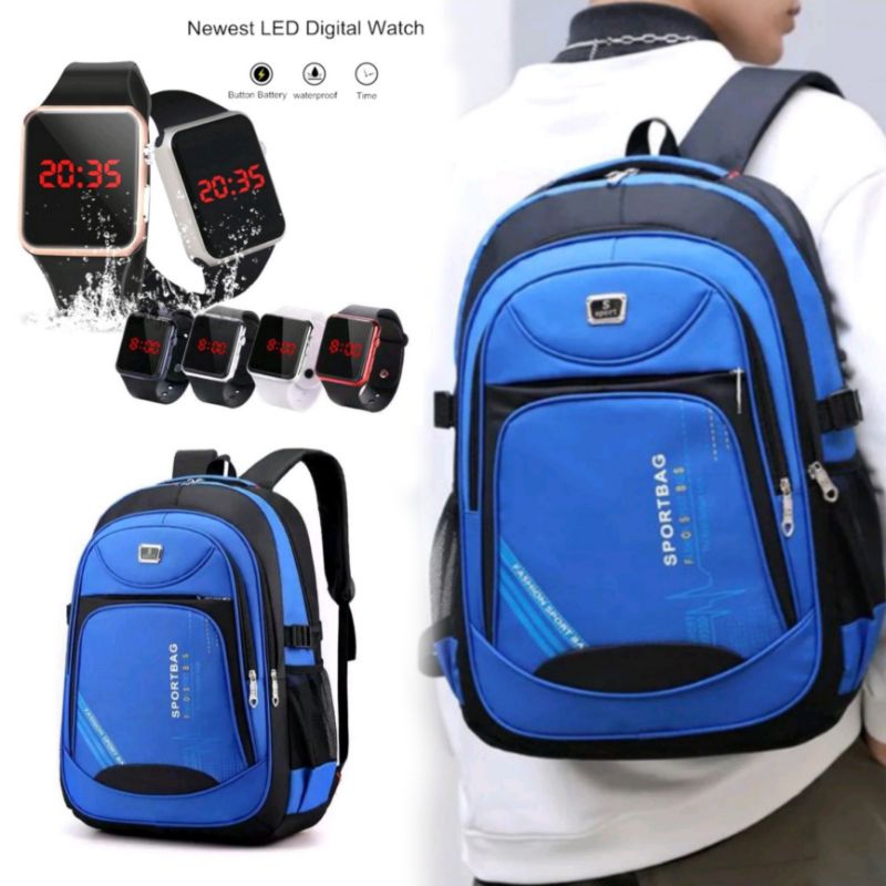 tas sekoolah anak smp sma dan sd jumbo - tas polosport anak ( bonus jam led )