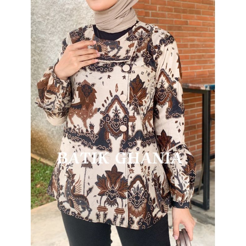 BLOUSE BATIK TERBARU ATASAN BATIK WANITA LENGAN PANJANG MOTIF SINGO
