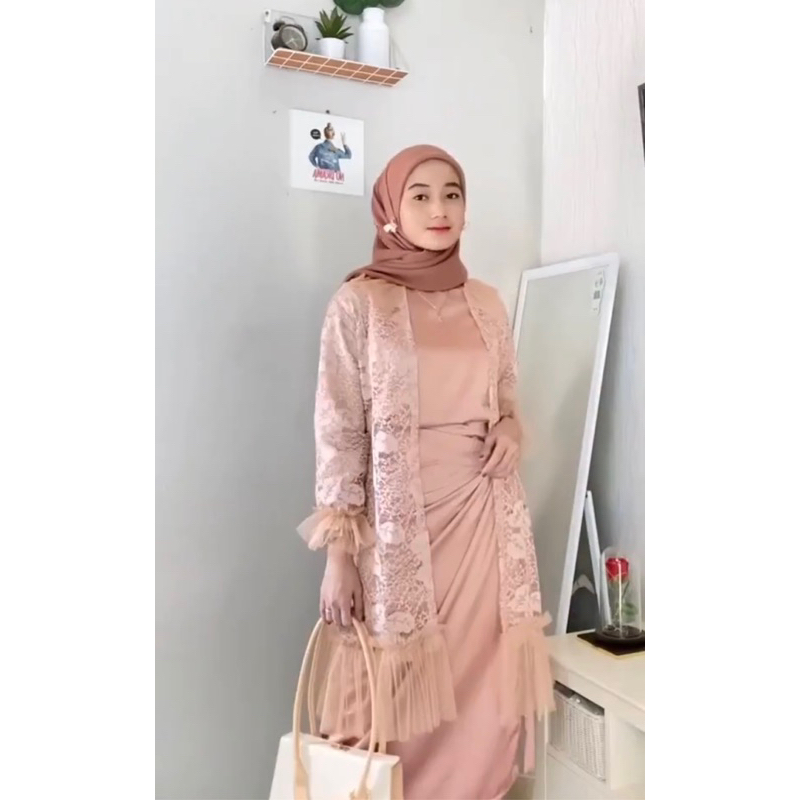 SIMPLE OUTFIT OUTER BROKAT KONDANGAN / KEBAYA SIMPLE BROKAT PESTA MIX TILE RUFFLE