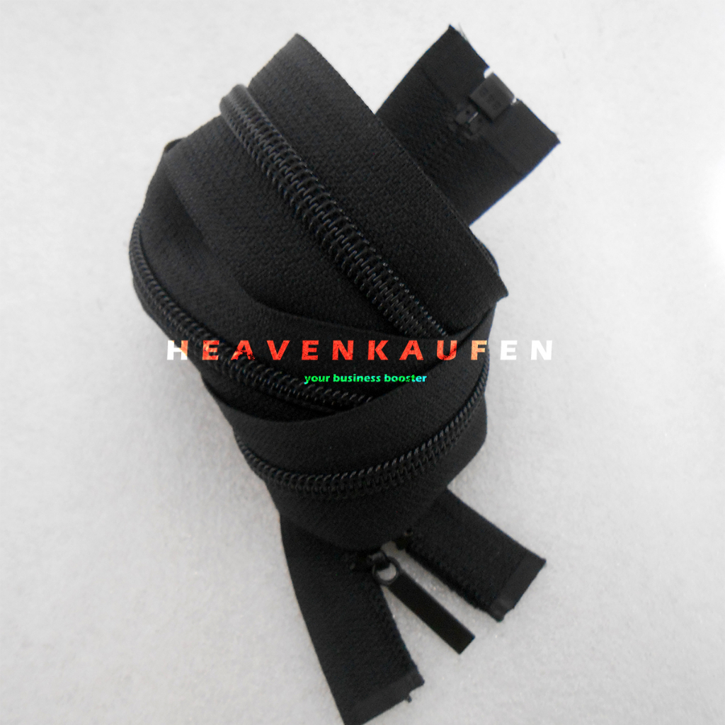 Resleting Zipper 100 cm Atau 1 Meter Type Gigi Halus Coil Set Open-End Warna Hitam