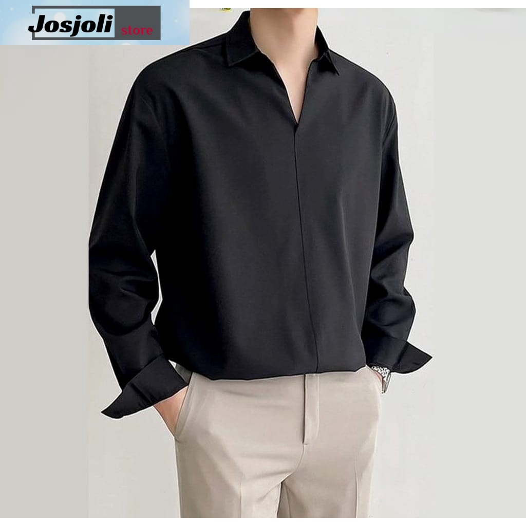 JOSJOLI_Store/Kemeja Santai Korea Style/Kemeja Polos SOHOO/Kemeja Casual kawaki Laki-Laki/M L XL