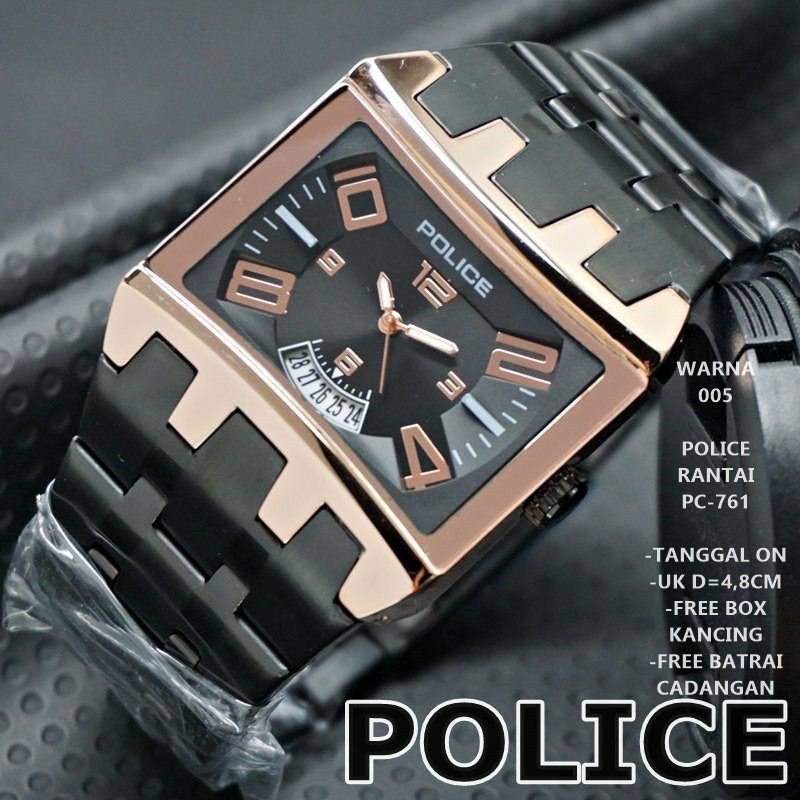 (Grosir)Jam Tangan Pria Fashion Polisi Kota Tanggal Aktif Strap Rantai/Stell(Terima Cod)