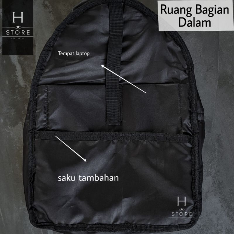 Tas ransel water resistant Black tas sekolah Backpack