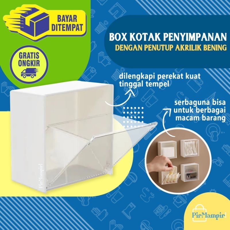 WALL MOUNTED STORAGE BOX - Kotak Penyimpanan Penutup Akrilik Bening Tempat Cotton Buds Tempel Tembok