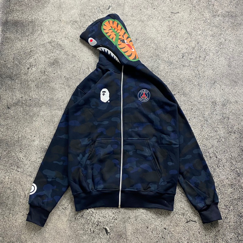 SWEATER HOODIE ZIPPER BAPE X PSG CAMO FULLTAG &amp; LEBEL PREMIUM