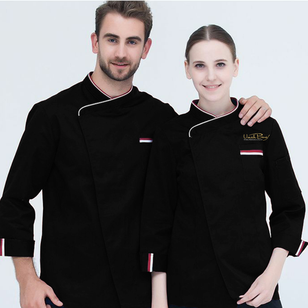 Baju chef/Seragam chef/baju koki pria atau wanita lengan panjang varian warna plus bordir logo