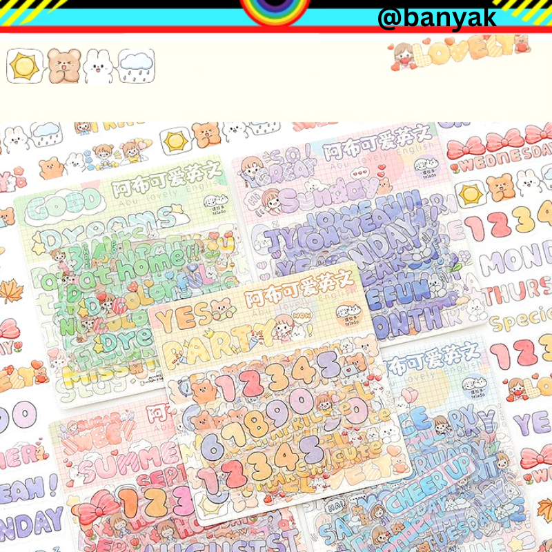 STICKER TRANSPARANT PET ALPHANUMERIC LUCU WARNA PASTEL UNTUK DEKORASI BUKU JOURNAL JOURNALING SCRAPBOO SCRAPING BOOK MOTIF MOMO KERTAS NOTE CATATAN KECIL TEMA KARTUN JEPANG LUCU KAWAII CUTE STICKER DIARY LUCU AESTHETIC @banyak