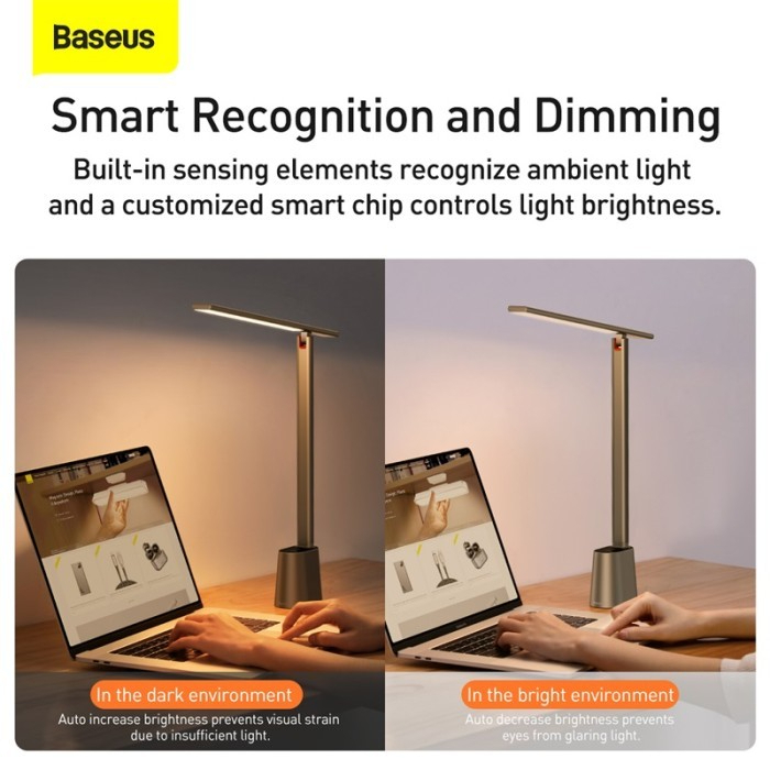 Baseus Original Smart Eye Lampu Baca Meja Belajar Reading Desk Lamp Cas Folding Charging Lightning Light Rechargeable Ori