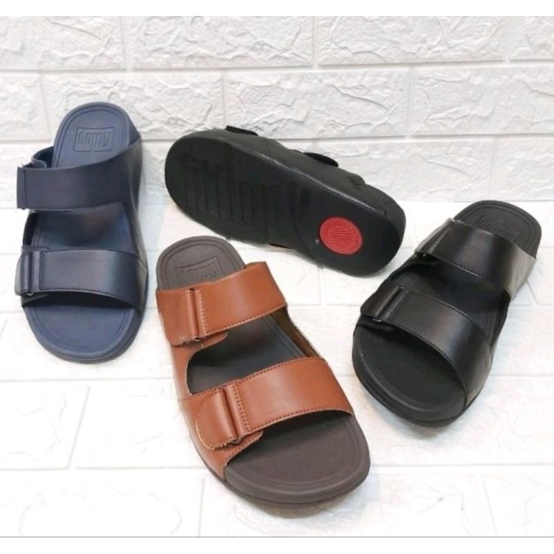Fitflop Dass Slide Leather Sandal Kulit Adjustable Two Strap Selop Slip On