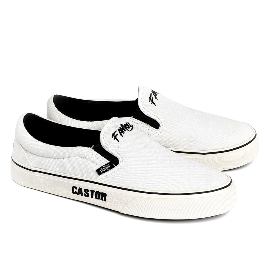 Vulking Sepatu Slip On Wanita Low Casual Skate Street Style Castor Pollux White Canvas Original