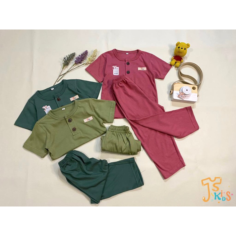 JISA Kids - NEW COLOR Baju Anak / Setelan Anak Kiano Kancing Depan Baju Pendek Celana Panjang