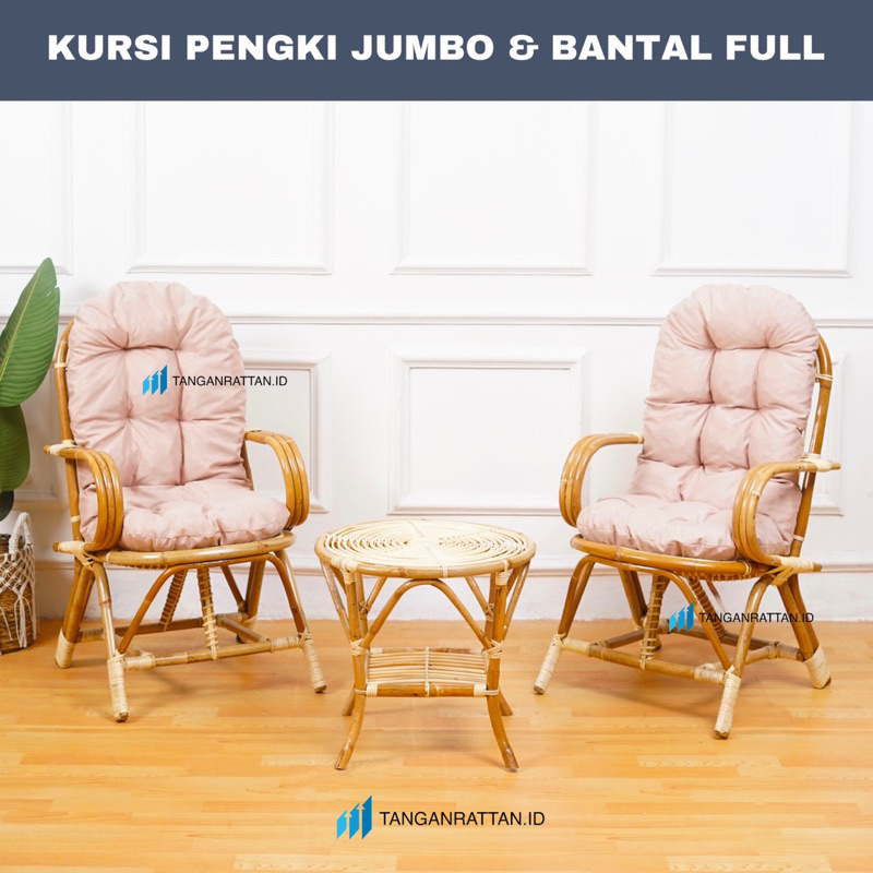 KURSI TERAS PENGKI ROTAN DAN BANTAL FULL UNTUK DEWASA / KURSI SANTAI MINIMALIS ARMCHAIR ROTAN FINISHING MELAMIN