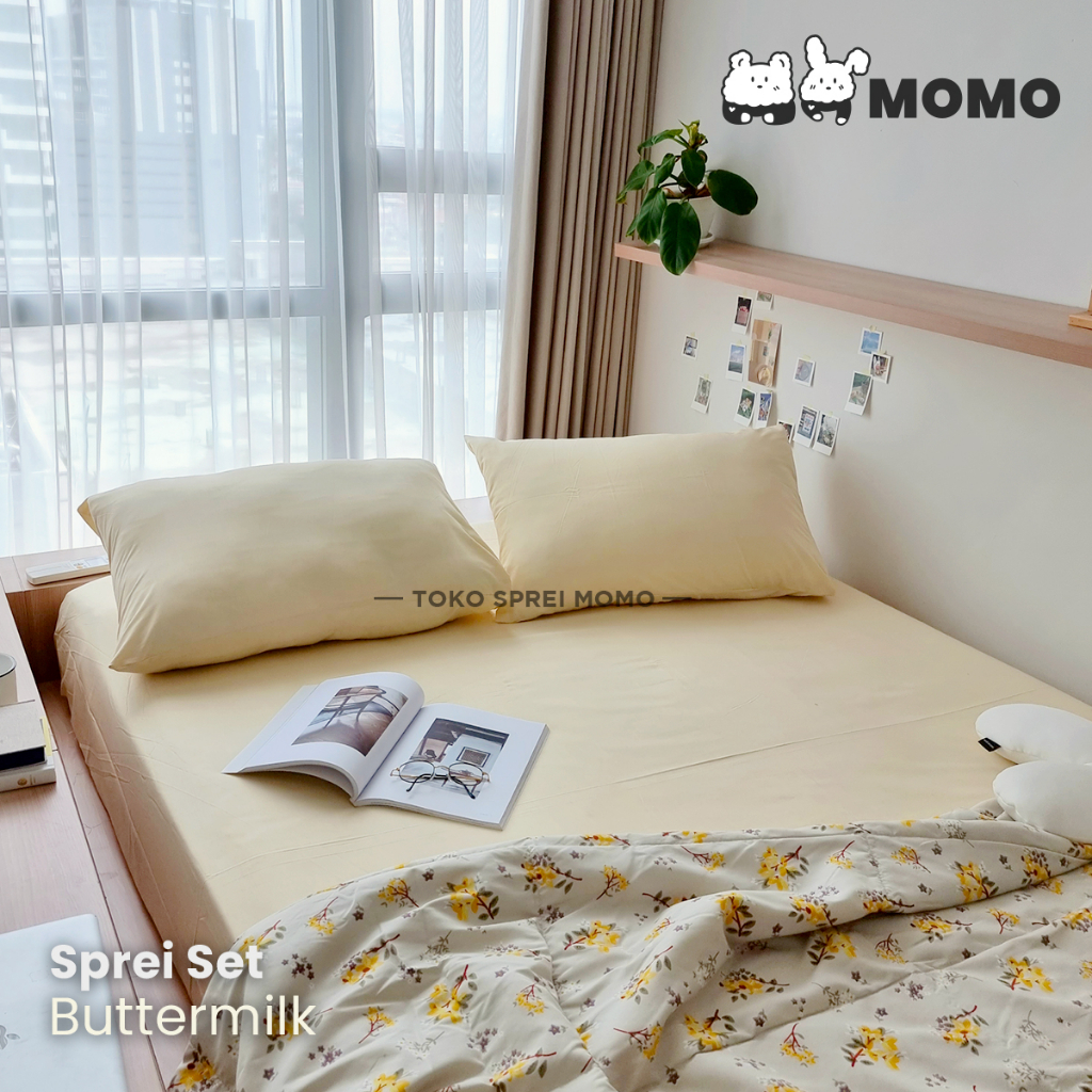 Sprei Set Katun Lokal Polos Ukuran 160, 180 &amp; 200 [SPREI MOMO]