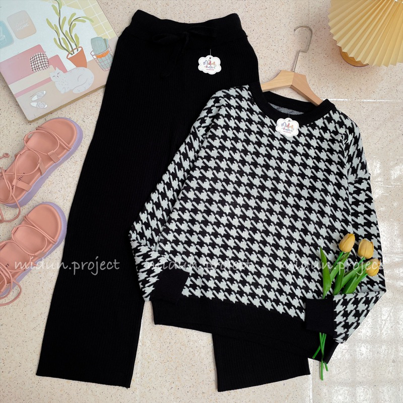 HEIDY HOUNDSTOOTH KNIT | SWEATER RAJUT TEBAL PREMIUM