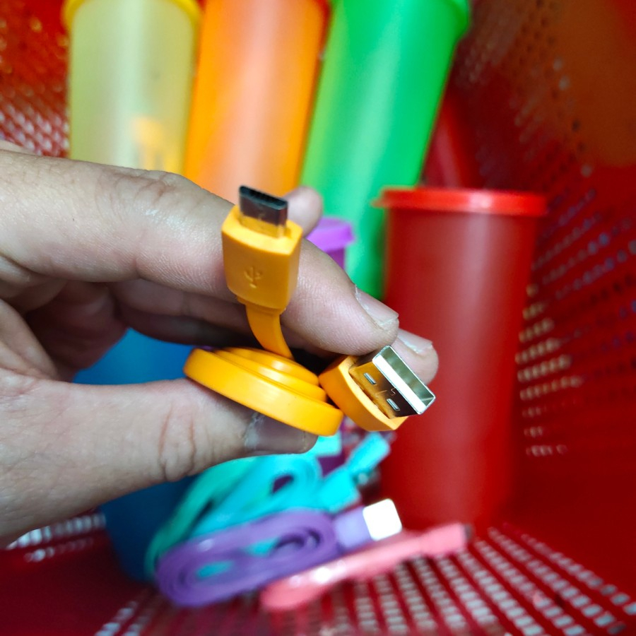 KABEL DATA MICRO USB + GELAS PLASTIK PAKAI TUTUP DAN JUAL PISAH MANTUL