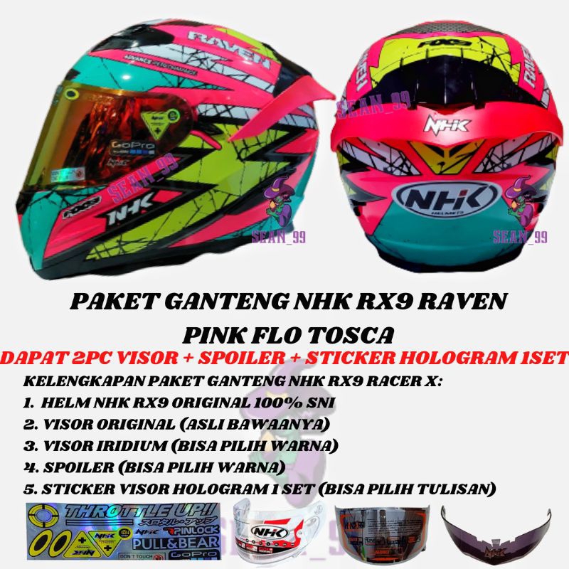 HELM NHK RX9 RAVEN PINK FLO TOSCA YELLOW DOUBLE VISOR ORIGINAL SNI ( PAKET GANTENG NHK RX9 RAVEN )