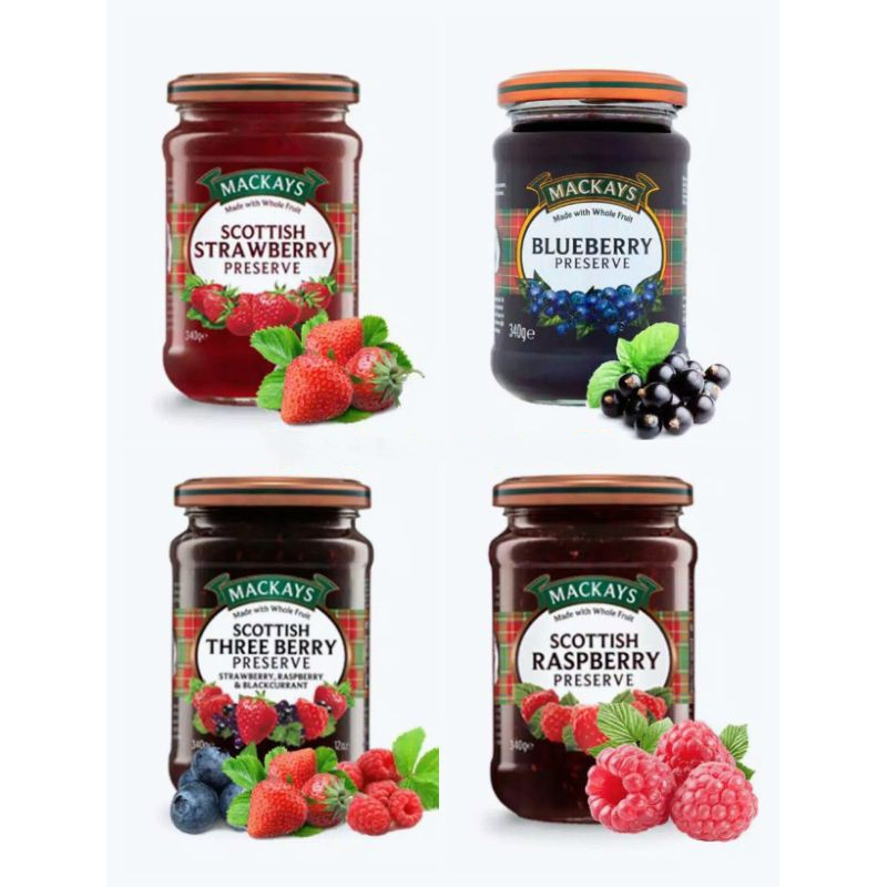 Mackays Jam Spread Selai Buah strawberry blueberry cherries and berries three berries Raspberry - 340 g