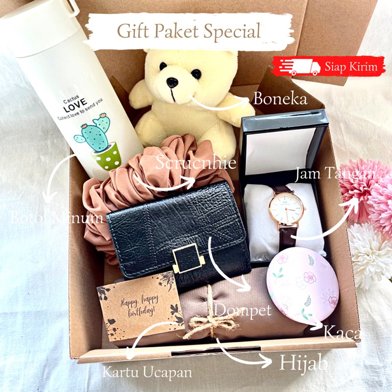 Kado Ulang Tahun Anniversary Wisuda | Hampers Gift Graduation Pacar Sahabat Cewek Hijab Jam Tangan Boneka Dompet