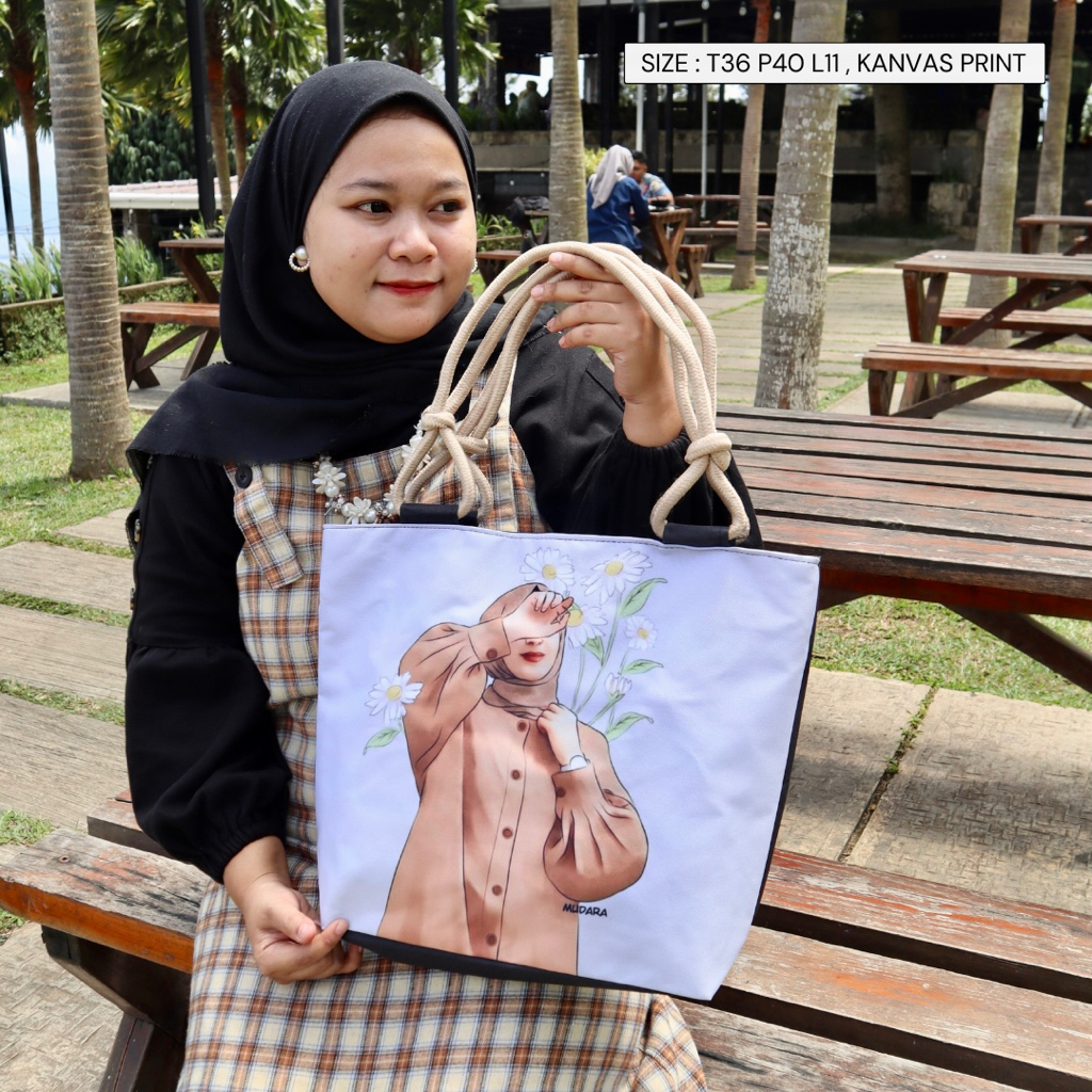 (COD) TOTEBAG Kanvas Tote bag Wanita Tebal Motif LUCU Model Tali Sumbu Tambang BESAR hijab muslimah