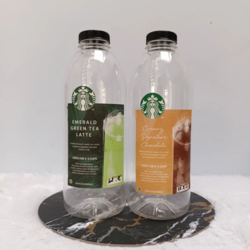 Botol Plastik Kale 1 L Bekas Starbucks (6 pcs) - Tutup Hitam