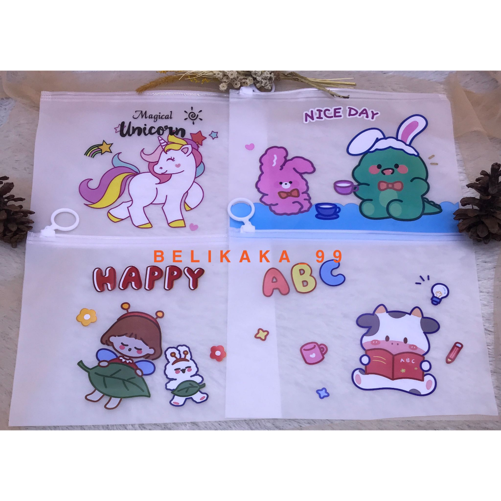 POUCH ZIP LOCK MULTIFUNGSI SERBAGUNA TRANSPARAN MOTIF / ZIPPER BAG ORGANIZER TRANSPARAN / TEMPAT IKAT RAMBUT / WADAH KOSMETIK / TEMPAT ALAT TULIS / TEMPAT MAKEUP / POUCH SERBAGUNA / POUCH TRANSPARAN