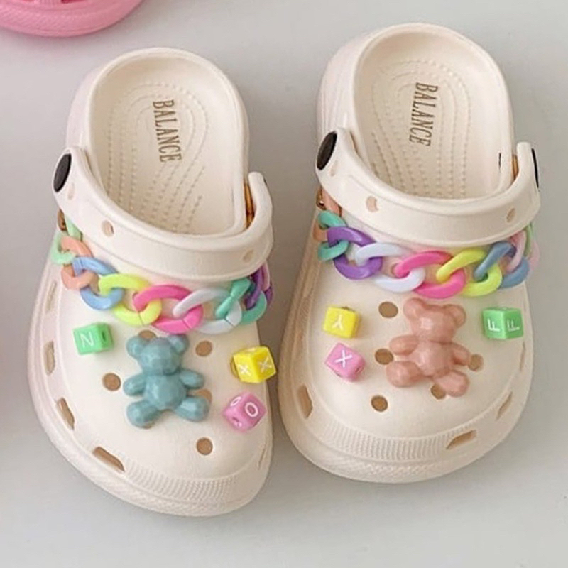 Sandal anak baim jibbitz rantai warna
