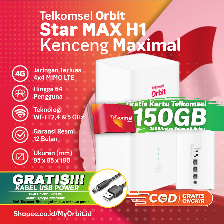 Telkomsel Orbit Super NGEBUUT Gratis Kuota 150GB. Ready Orbit Star 2 + Antena | Orbit Max H1 | Orbit