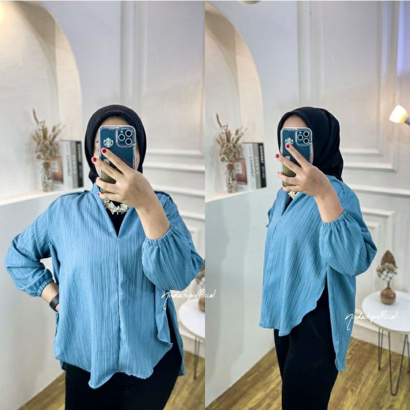 Tamstore Blouse Wanita Polos Lady Crush Kerah Sanghai Atasan Kemeja Aleya Shirt Ootd Kekinian