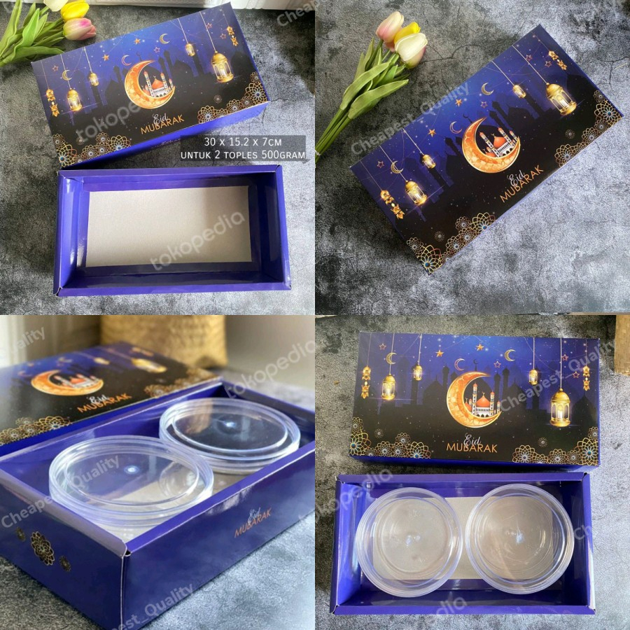 

Kotak Lebaran Eid Mubarak untuk 2 toples 500 Gram / Box Kue Lebaran