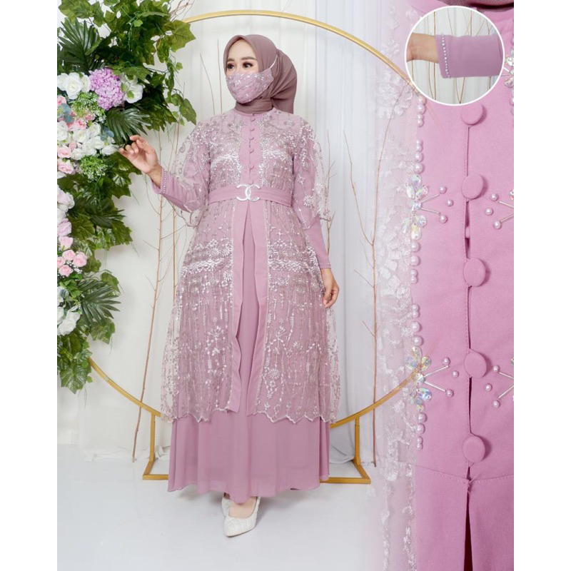 ADEENA DRESS - Dress Cardigan Lepas Pasang - Gamis Outher 2in1 - Gamis Pesta Mewah - Dress Kondangan - Dress wisuda - Baju Gamis Pesta Mewah