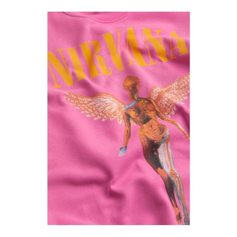( 8.8 ) Crewneck Sweatshirt Unisex H&amp;M Sablon Nirvana In Utero Purple Ungu &amp; Pink, Flecee Katun Lembut Tebal, Free Papperbag
