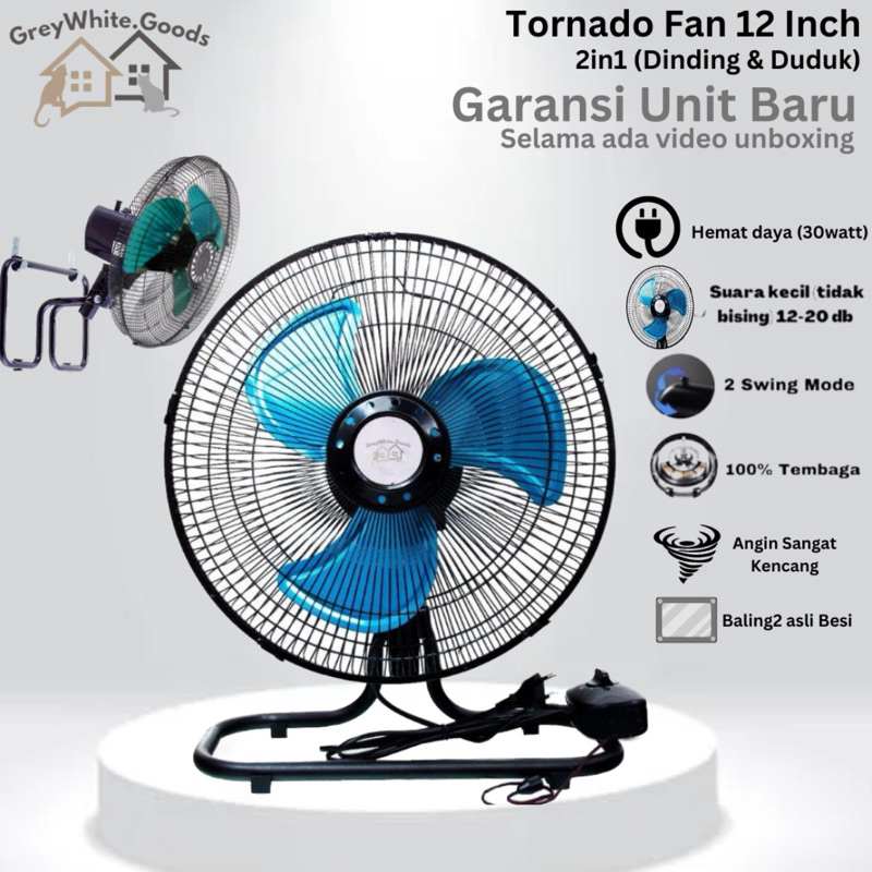 Kipas Angin Besi Tornado Fan 12” 3in1 Wall Fan Hemat Daya Kencang