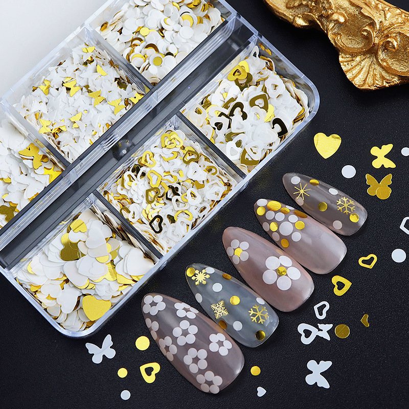 6 Grid / Box Sequin Bentuk Kupu-Kupu/Hati Untuk Nail Art Butterfly