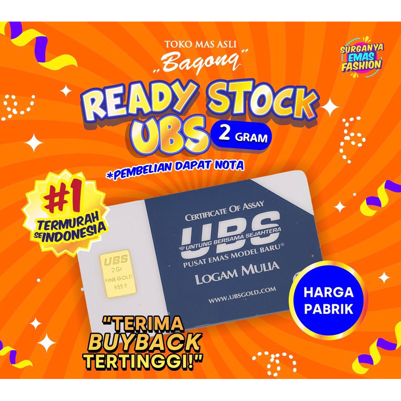 Emas UBS 2 Gram Logam Mulia,Garansi Uang Kembali Include Sertifikat